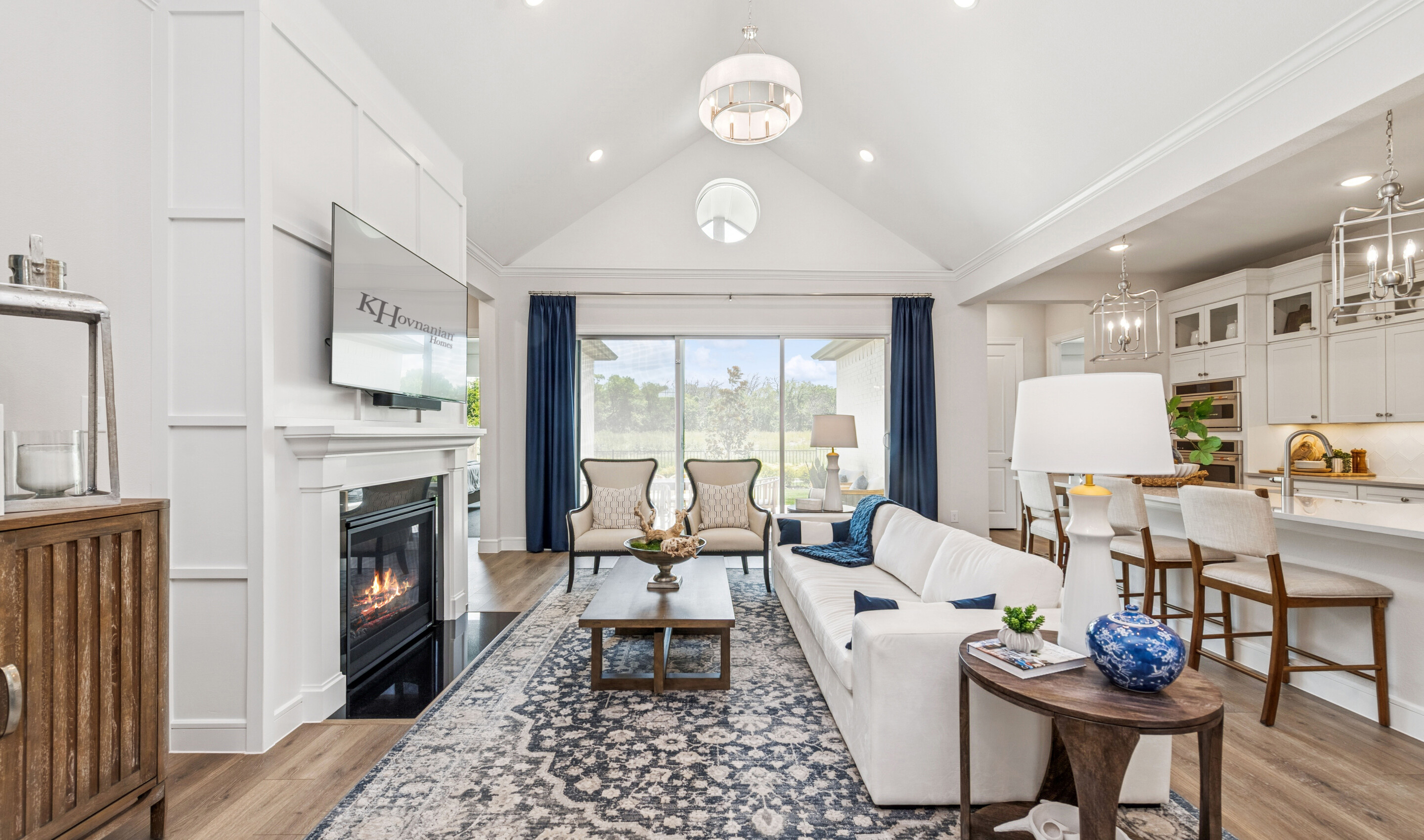 Great room with vaulted ceiling & optional fireplace
