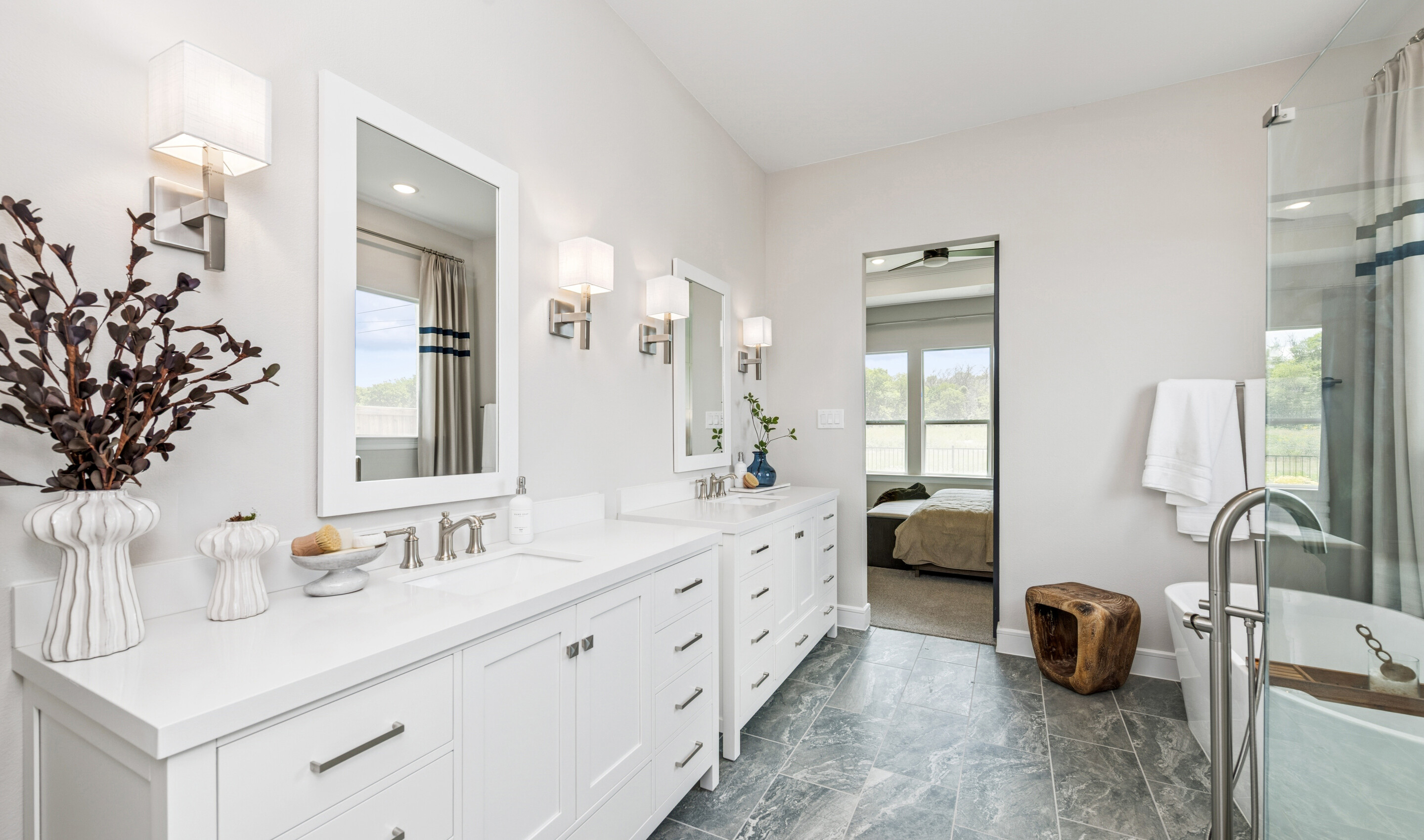 Primary bath with dual vanities