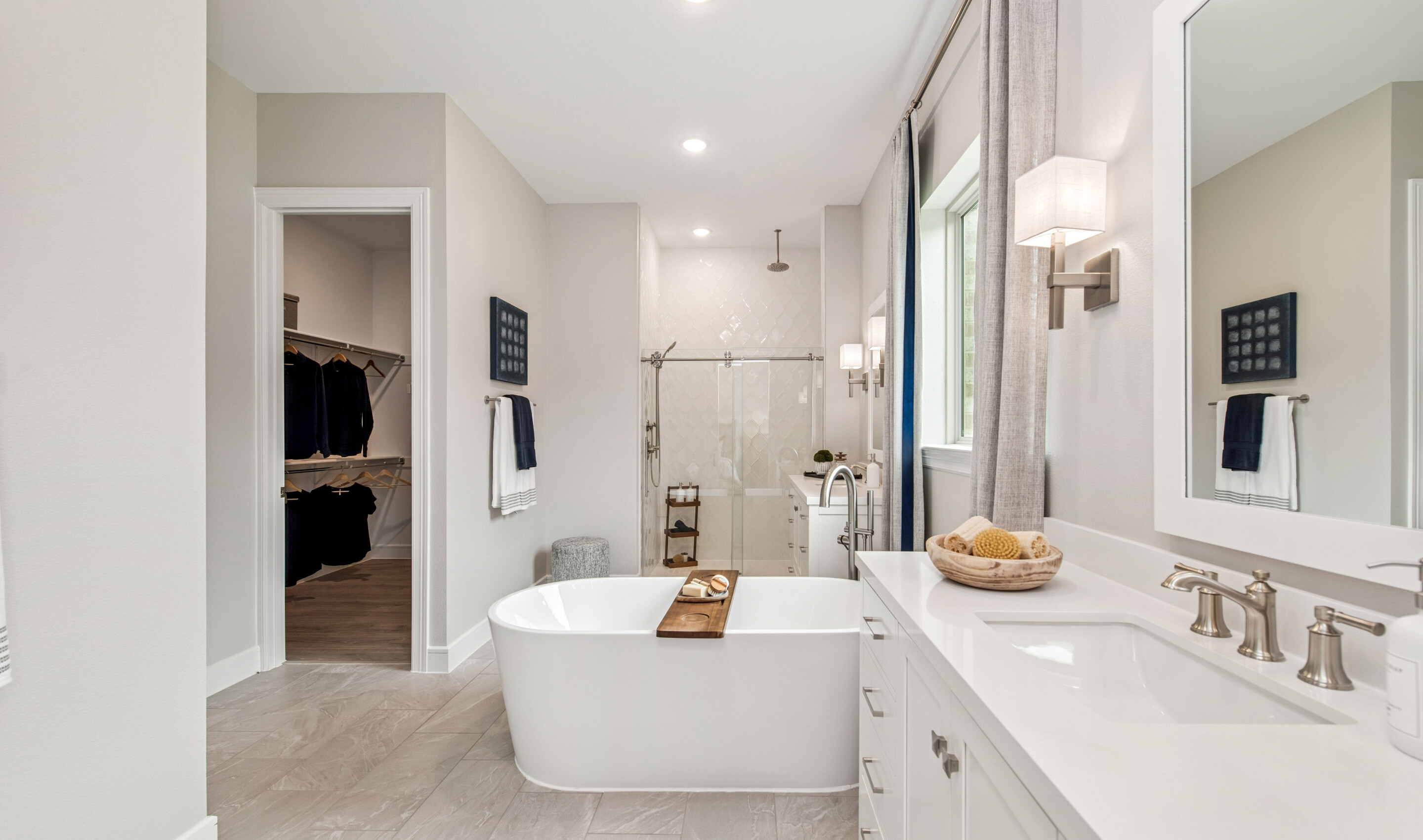 Primary bath with brushed nickel accents